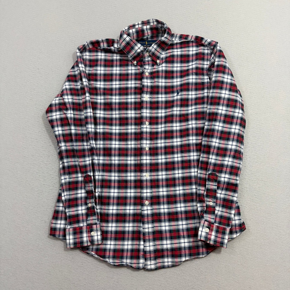 Polo Ralph Lauren Button Shirt Mens Large Red Plaid Custom Fit Long Sleeve Pony